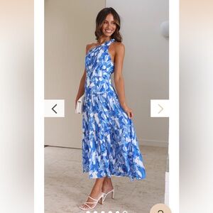 Blue floral one shoulder dress
